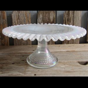 Fenton Glass French Opalescent Iridized Hobnail Crimped Cake Plate Stand